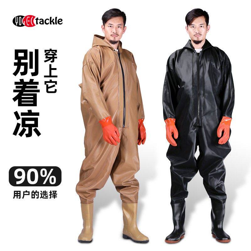 加厚全身下水裤男涉水裤水鞋连体防水雨裤雨鞋一体挖藕服赶海装备