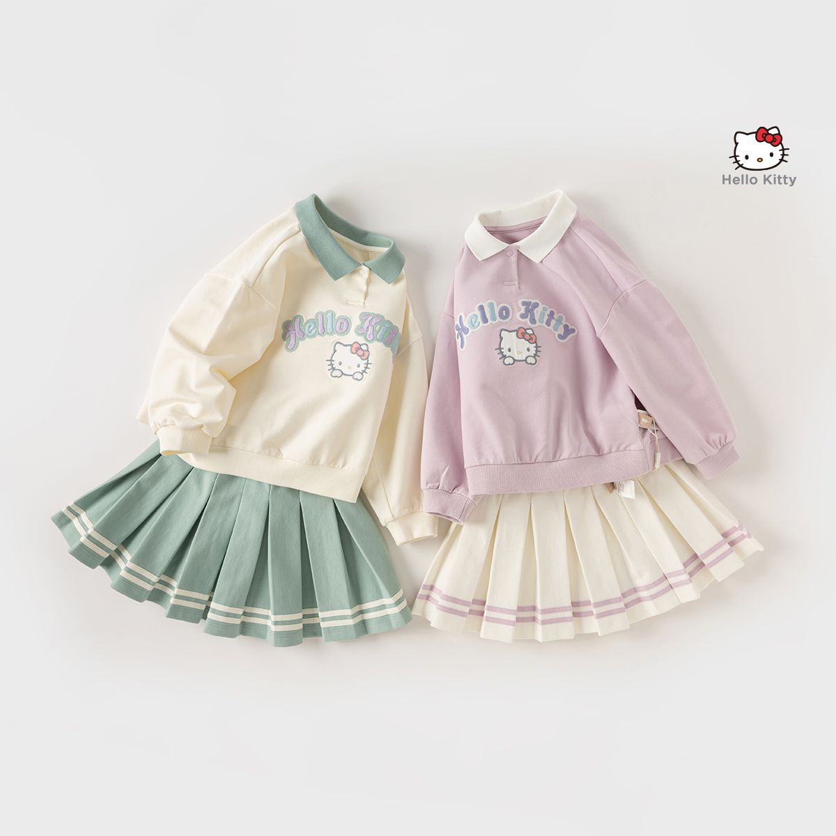 Hello Kitty联名戴维贝拉儿童套装2024春秋新款女童学院风两件套