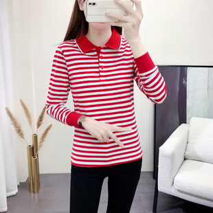 潮牌女士条纹高端情侣翻领polo衫 跨境电商直供批发2024春秋新款