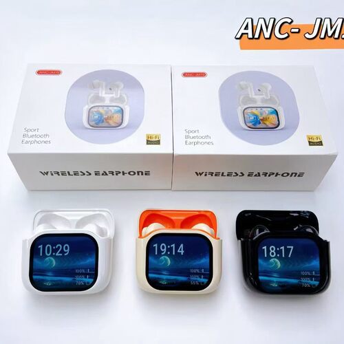跨境英文版JM19蓝牙耳机LCD彩屏ANC降噪耳机ENC低功耗5.4运动无线