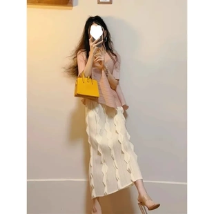 女夏 高级感轻奢女人味慵懒穿搭一整套三宅褶皱上衣半身裙两件装