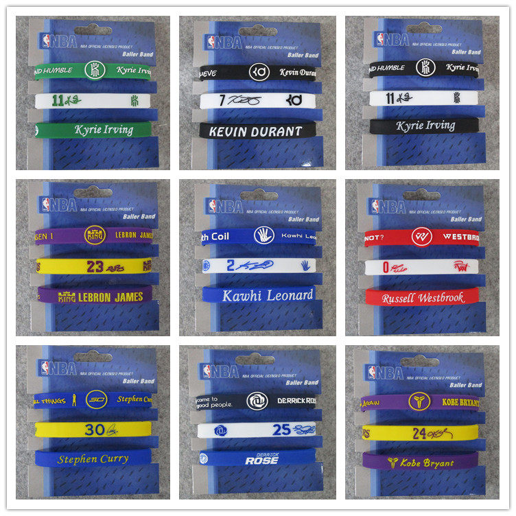 篮球球星科比詹姆斯韦德欧文库里杜兰特可调签名运动手环硅胶腕带