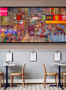 香港街景怀旧挂画奶茶店冰室打边炉复古港风壁画港式茶餐厅装饰画