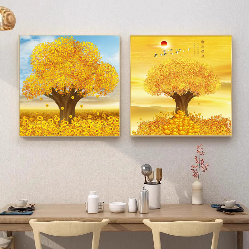 黄金发财树玄关装饰画轻奢抽象饭店卫生间走廊挂画餐厅入户门壁画图片