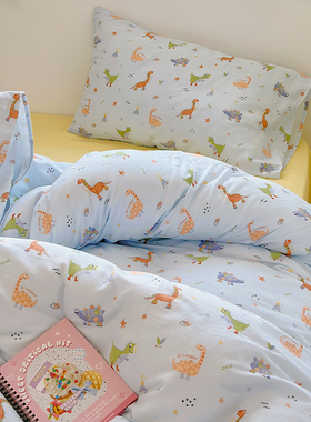 萌趣恐龙 全棉a类双层纱被套纯棉有氧纱婴儿童宝宝单双人被罩定做