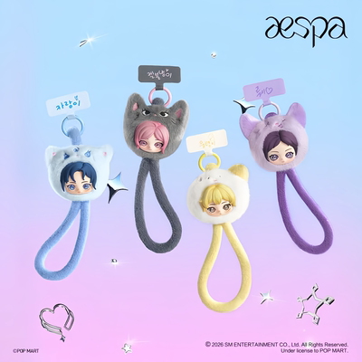 POPMART泡泡玛特aespa联名绒绒萌友系列手机挂绳盲盒公仔周边礼物