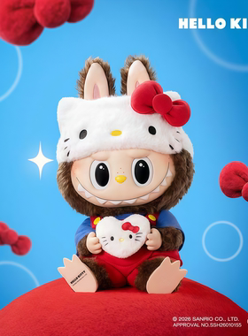 POPMART泡泡玛特LABUBU THE MONSTERS×HELLO KITTY搪胶毛绒公仔