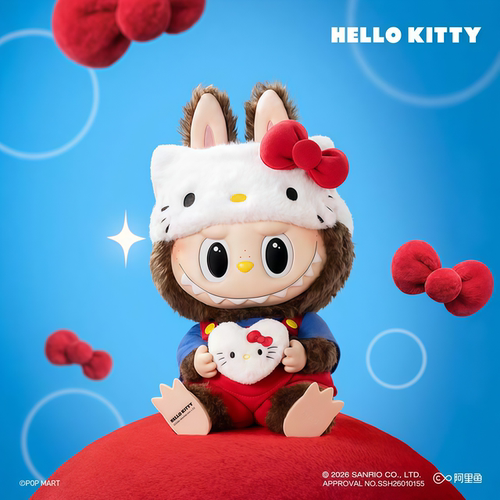 POPMART泡泡玛特LABUBU THE MONSTERS×HELLO KITTY搪胶毛绒公仔
