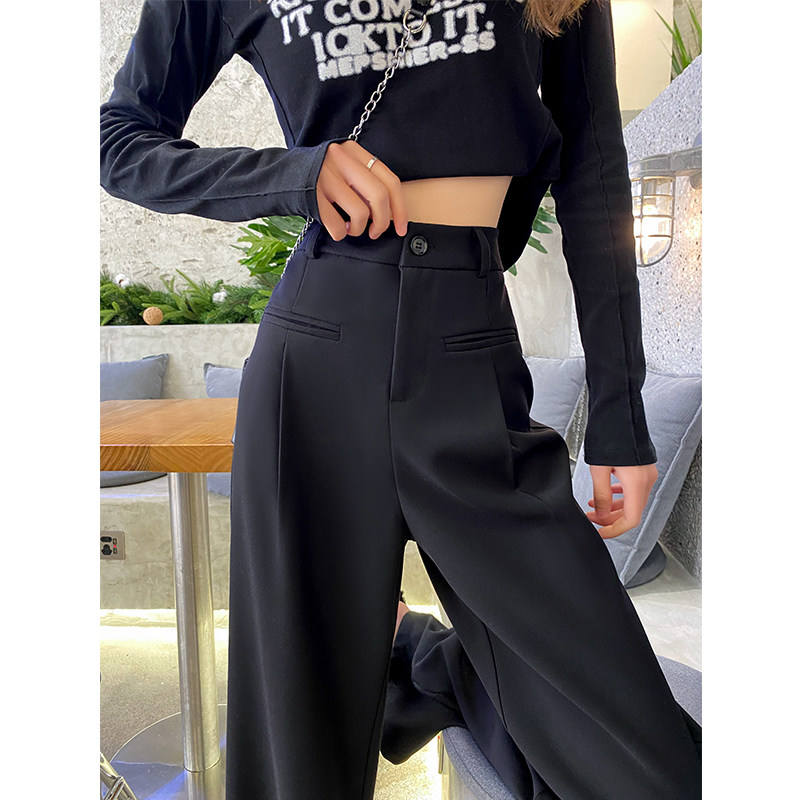 高腰休闲阔腿裤显瘦直筒西装裤