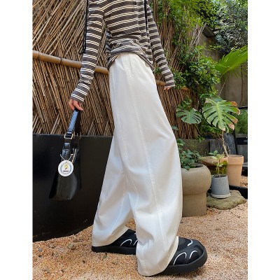 白色山本阔腿裤春夏新款高腰薄款