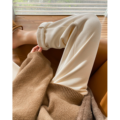 萝卜裤米色女秋冬加绒阔腿裤直筒休闲宽松九分哈伦裤显瘦奶奶裤子