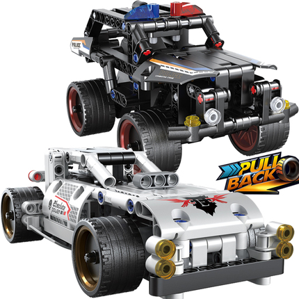 迪库积木男孩子玩具拼装乐益智高小颗粒汽车回力超级跑车赛车模型