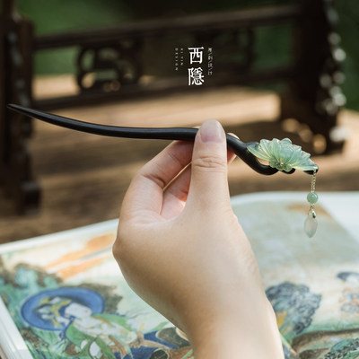 曲院风荷|雅致高级荷花檀木发簪