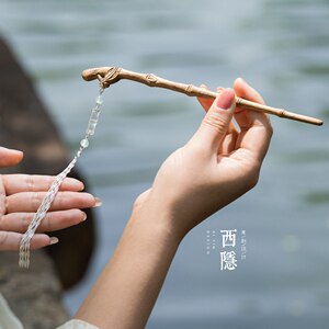 松竹翠萝寒 | 手工雕刻金丝楠木竹子玛瑙新中式清新简约气质发簪