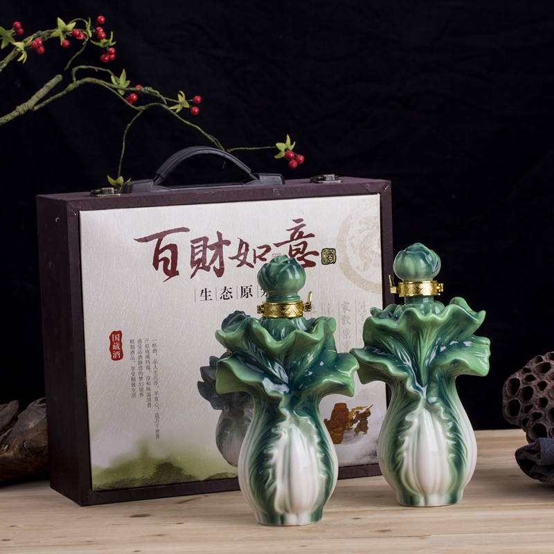 景德镇陶瓷1斤5斤10斤白菜空酒瓶珐琅彩装饰摆件酒坛百财如意酒具