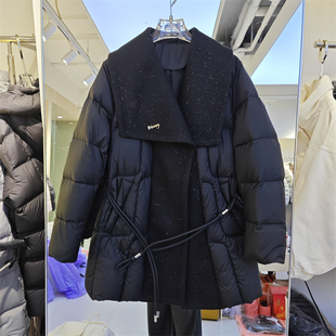 2025冬新款白鸭绒羽绒服女中长款系带收腰大翻领洋气减龄保暖优雅