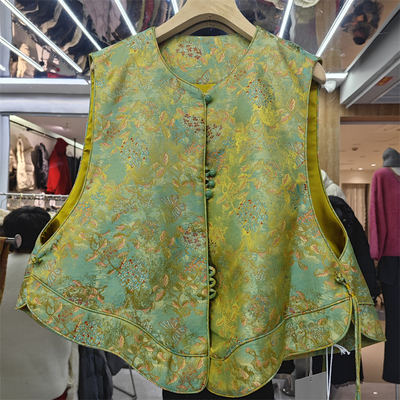 新中式提花刺绣盘扣圆领马甲