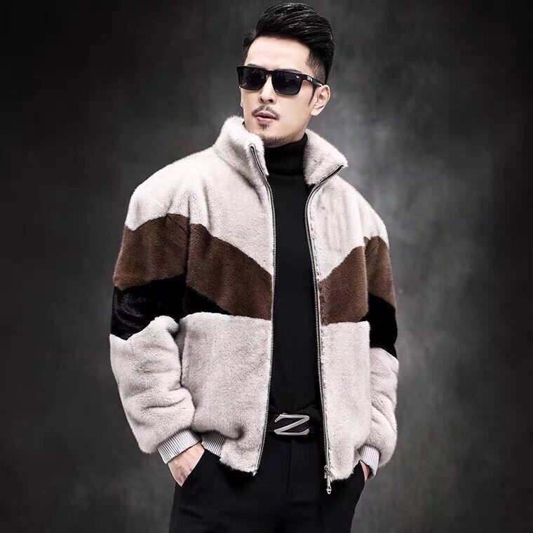 HAINING 모피 남성 겨울 유행하고 잘 생긴 모조 밍크 코트 모피 슬림 원피스 재킷 골드 밍크 벨벳 두꺼운 코트