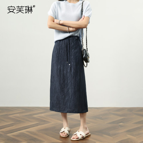 肌理感醋酸半身裙女夏季新款长裙