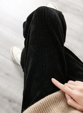 黑色灯芯绒阔腿裤女2025秋冬加绒加厚高腰显瘦垂感雪尼尔直筒裤子