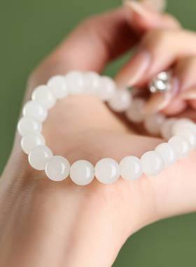 和田玉新料手串手链女款透闪石白玉手串女士玉石散珠子