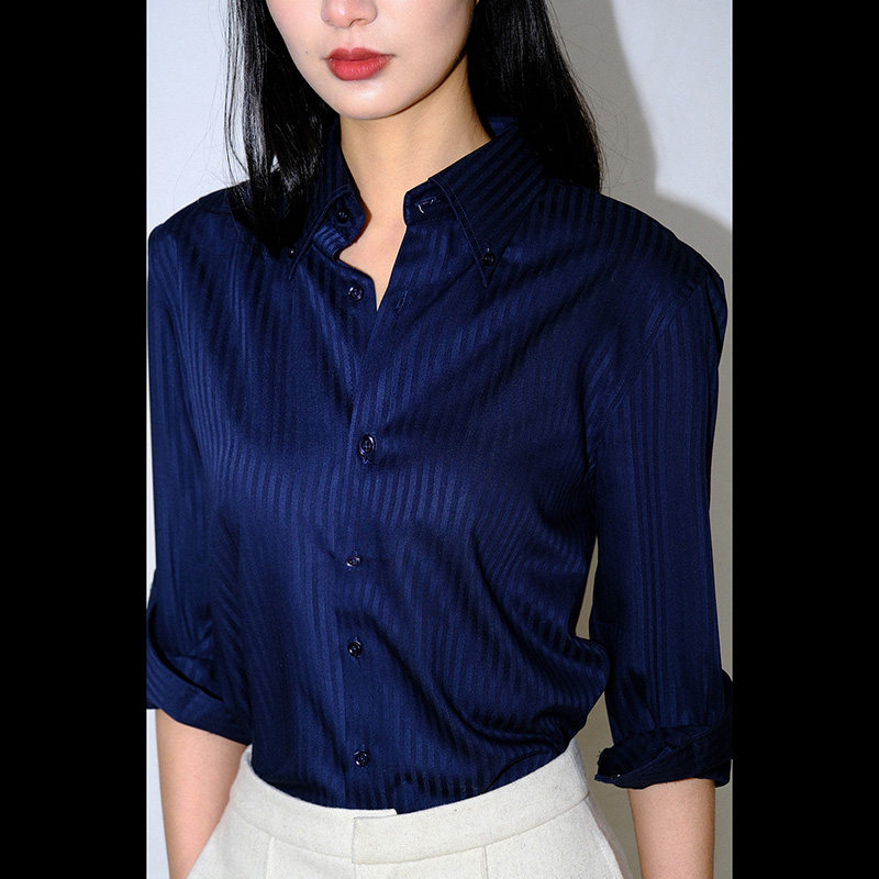 LISAYU免烫藏蓝色深蓝色衬衣羊毛白色通勤马甲直筒裤职业三件套装