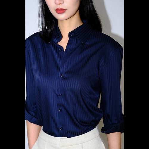 LISAYU免烫藏蓝色深蓝色衬衣羊毛白色通勤马甲直筒裤职业三件套装