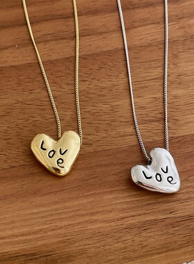 欧美复古金银色LOVE字母爱心项链轻奢高端小众级设计感时尚锁骨颈