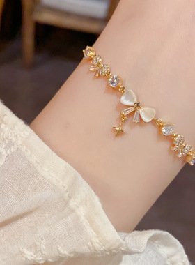 欧美复古镶满钻锆石蝴蝶结手链轻奢高端小众级设计感精致百搭超闪