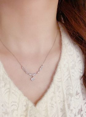 欧美镶钻锆石深V超闪项链轻奢高端小众级设计感精致气质百搭颈链