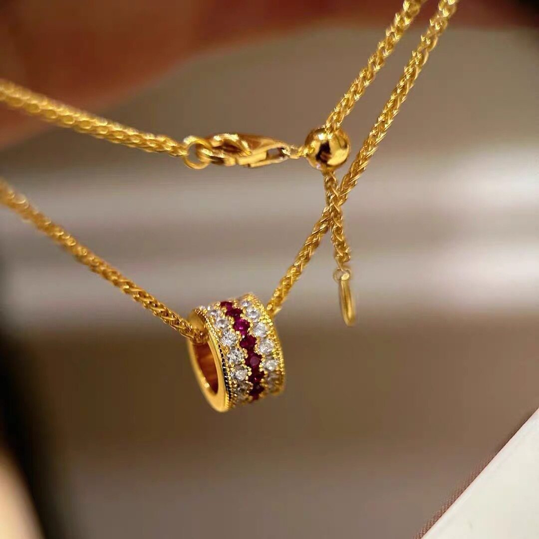 法式复中古vintage镶排钻红刚锆石圆圈指环项链轻奢高端小众级颈