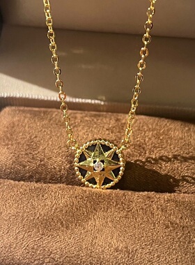 双面八芒星罗盘复古锆石项链18K金黑玛瑙轻奢高端小众级感锁骨颈