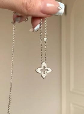 意大利中古拉丝四叶草项链镶钻轻奢高端小众级感百搭气质锁骨颈链