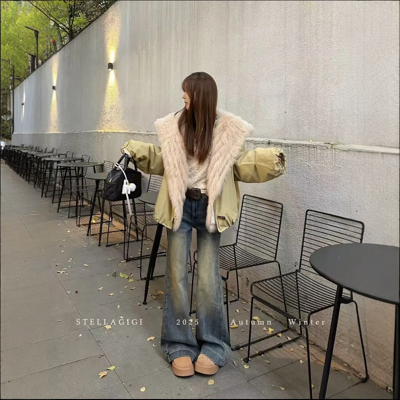 ZM加绒加厚牛仔裤女2025新款秋冬