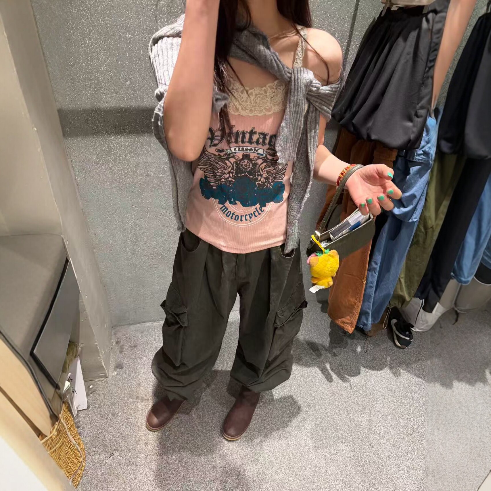 复古印花蕾丝吊带背心女小众上衣