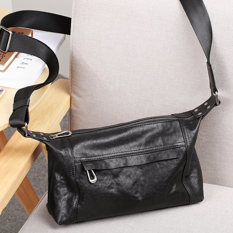 派保爵男包休闲单肩包斜挎包质感牛皮街头时尚包包个性男生小背包