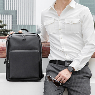 派保爵商务背包头层牛皮双肩包男通勤大容量学生书包15.6电脑包