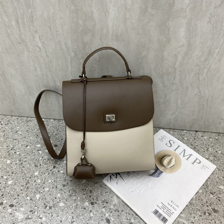 韩版时尚双肩包撞色百搭学院风休闲背包通勤大容量小众高级感女包