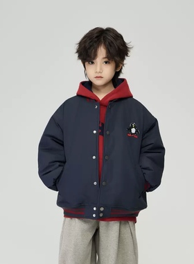 儿童美式刺绣加厚棒球服2025冬季新款中大童保暖棉服男童夹克外套