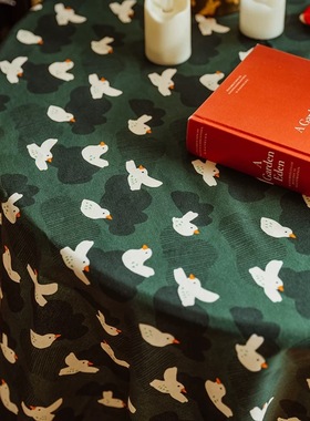 北欧ins风桌布绿色鸽子小清新圆桌茶几盖布艺氛围感餐桌布高级感