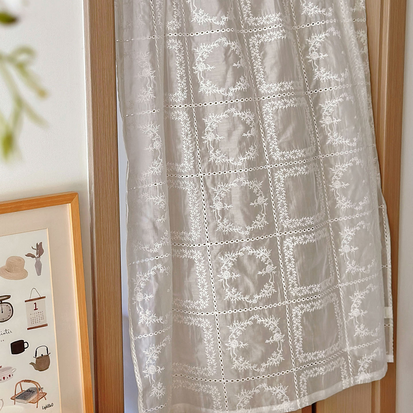 式浮雕蕾丝刺绣半帘隔断帘