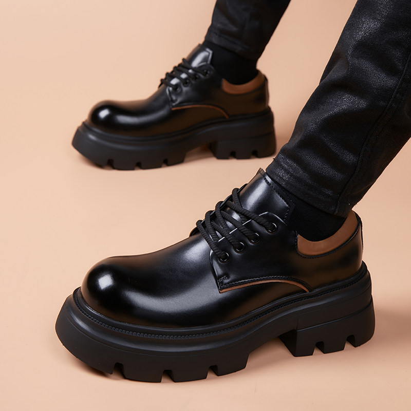 厚底德比鞋男士休闲2025冬季新款增高潮鞋年轻款百搭鞋子真皮皮鞋