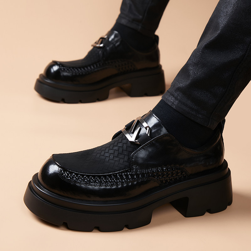厚底增高休闲皮鞋真皮英伦风商务正装一脚蹬男士百搭潮流时尚男鞋