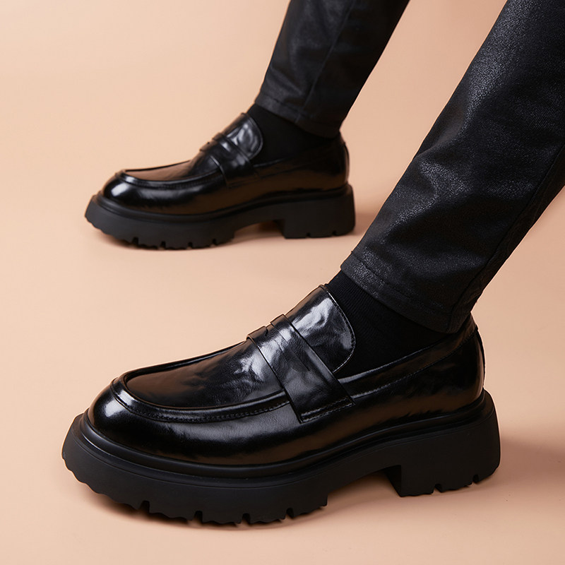 一脚蹬皮鞋男款真皮2026新款春季透气豆豆鞋休闲大头男鞋商务正装