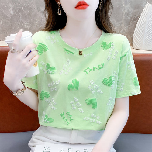 爱心印花纯棉爱心印花短袖t恤女