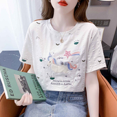 女士宽松设计感夏装 新款 上衣 t恤女纯棉ins潮2026夏季 重工刺绣短袖