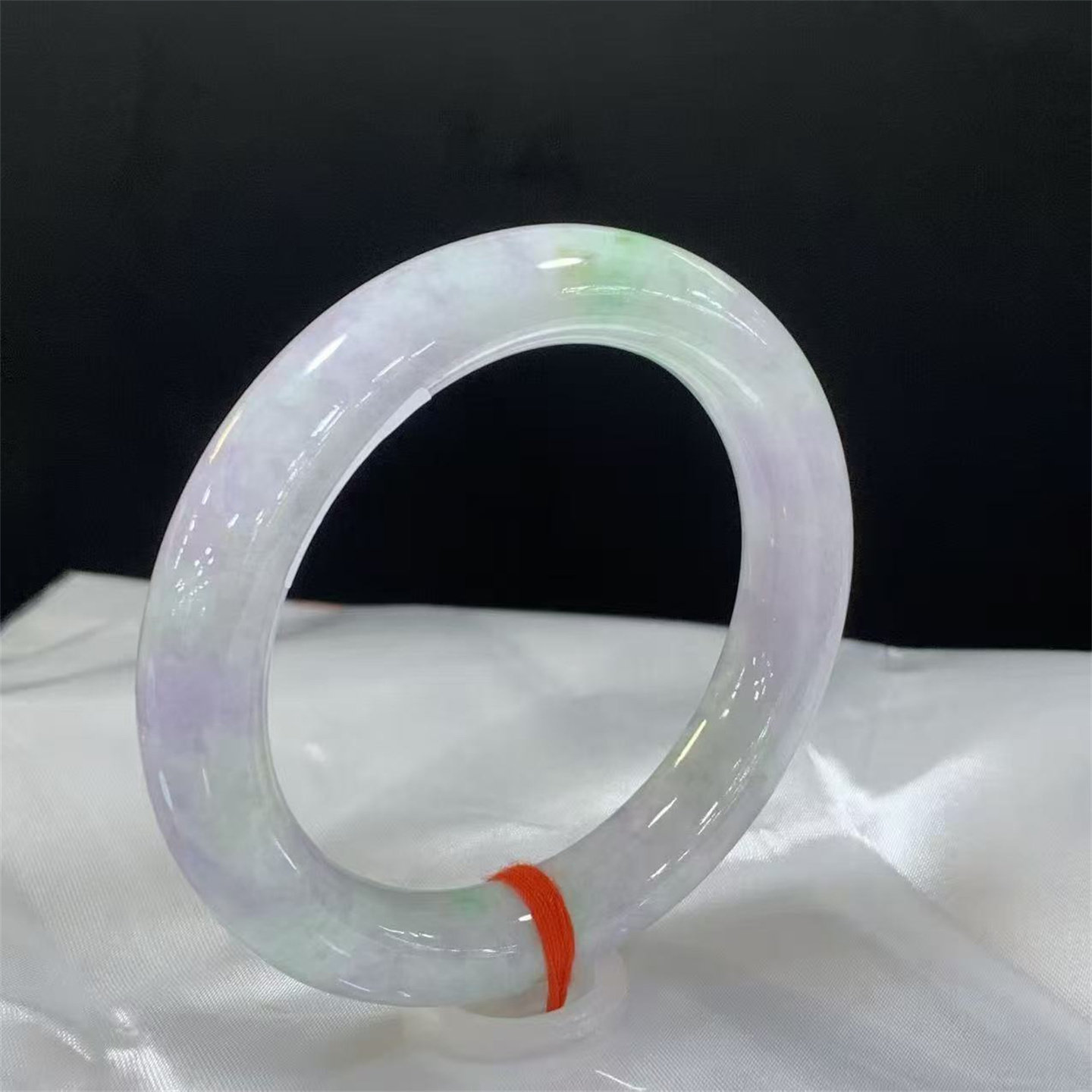 54.5圈口缅甸天然翡翠圆条春彩手镯 A货有证书