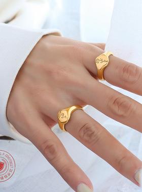 marka法式风格ring玫瑰花花朵戒指食指戒指环钛钢18k金尾戒ins风