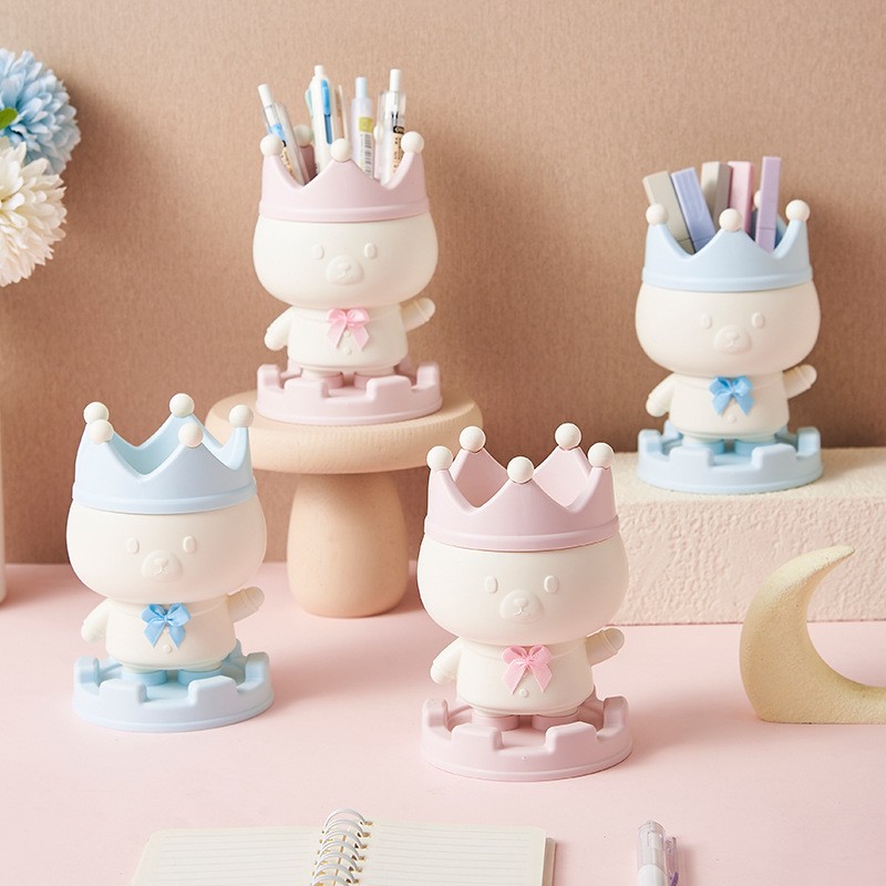 桌面创意学生可爱新品生日卡通皇冠文具礼物笔筒学生宿舍网红