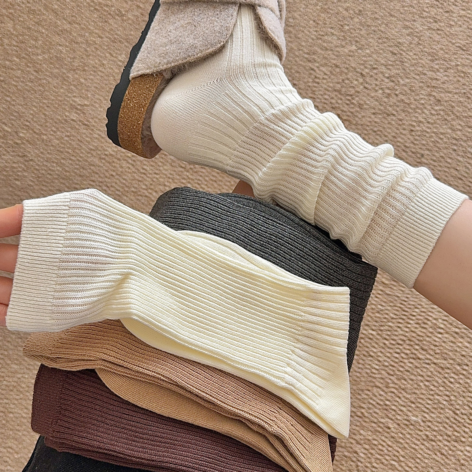 袜子女秋冬季纯棉无骨堆堆袜纯色抗菌长袜jk袜百搭透气女长筒袜